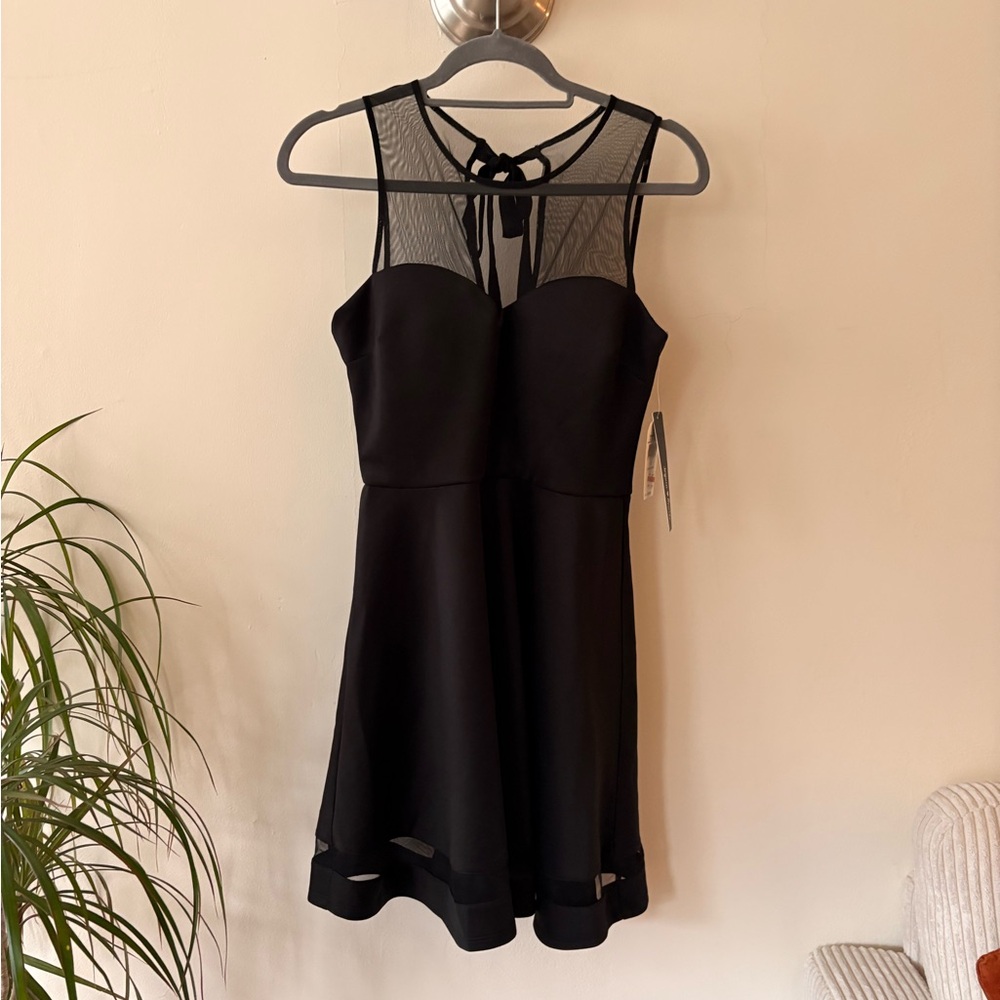 NWT Macy’s Sequin Hearts Black Mesh Detail Mini Dress